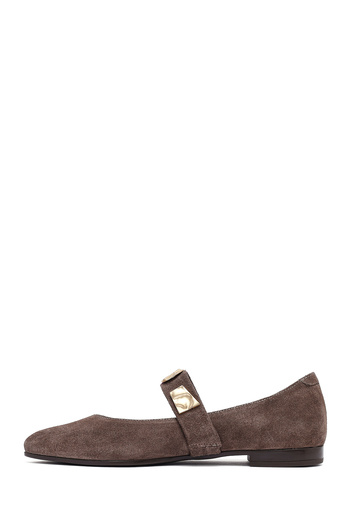 Derimod Women's Mink Buckle Suede Leather Ballerina Shoes 25Afd204110