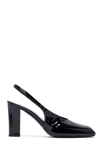 Derimod Women's Black Open Back Thick Heeled Patent Leather Shoes 25Afd121316