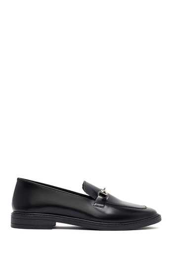 Derimod Women's Black Buckle Leather Masculine Winter Loafer Shoes 25Afd130426