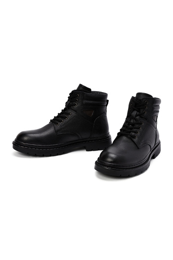 Derimod Ανδρικές μαύρες δερμάτινες μπότες casual με κορδόνια 25WFD7542FT
