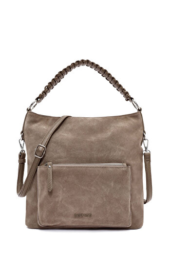 Derimod Women's Beige Short and Long Strap Suede Shoulder Bag 25Wbd248210
