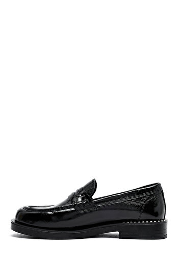 Derimod Women's Black Patent Leather Masculine Winter Loafer Shoes 25Afd510416