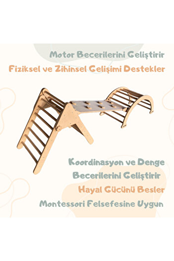 MinoMou Minderli Üçlü Pikler Seti | Pikler Üçgeni ve Halkası, Rampa & Kaydırak