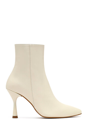 Derimod Women's Cream Zippered Thin Heeled Leather Boots 25Wfd131218