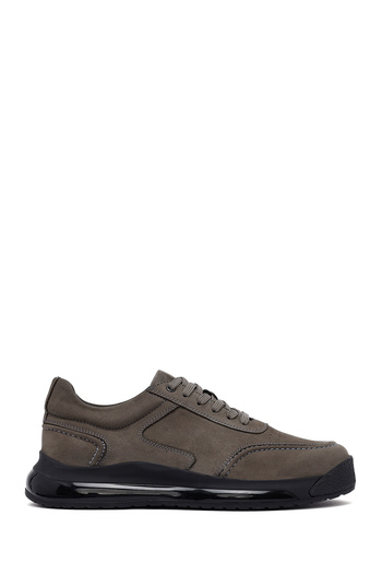 Derimod Men's Gray Lace-Up Thick Soled Nubuck Leather Sneaker, Winter Sports Shoes 25Wfd6114V3