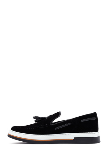 Derimod Men's Black Tasseled Suede Leather Casual Loafer 25Sfd681110