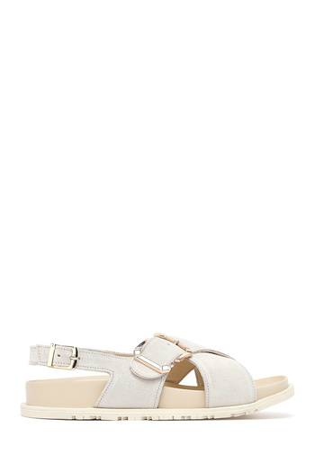 Derimod Women's Beige Buckle Suede Genuine Leather Sandals 25Sfd350910