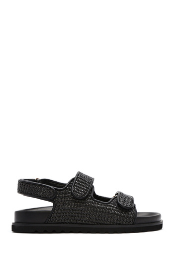 Derimod Women's Black Strappy Straw Sandals 25Sfd4423M7
