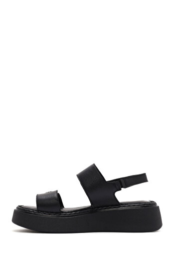 Derimod Women's Black Buckle Thick Soled Genuine Leather Comfort Sandals 25Sfd342418