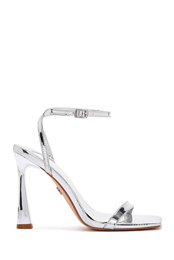 Derimod Women's Silver Ankle Strap High Thin Heels Evening Dress Shoes Metallic Sandals 25Sfe493732