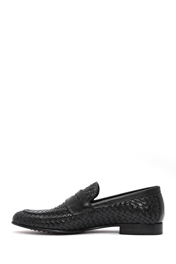 Derimod Ανδρικό Μαύρο Δερμάτινο Πλεκτό Κλασικό Loafer 25SFD601429