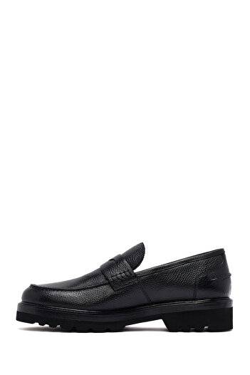 Derimod Men's Black Leather Casual Winter Loafer Shoes 25Wfd7049Ft