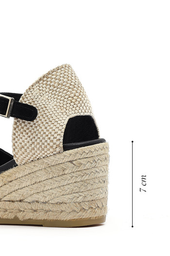 Derimod Women's Black Ankle Strap Wedge Heeled Shoes Suede Leather Espadrille Sandals 25Sfd151110