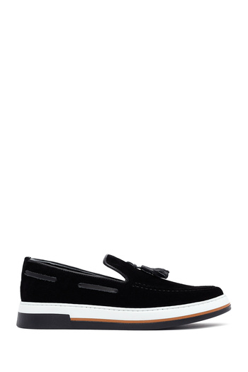 Derimod Men's Black Tasseled Suede Leather Casual Loafer 25Sfd681110