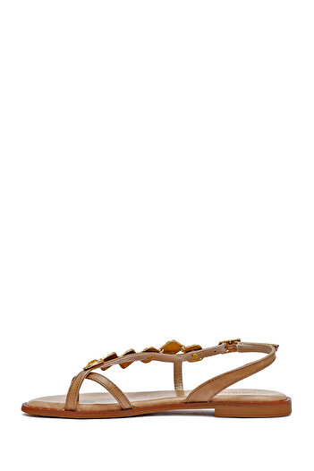 Derimod Women's Tan Stone Flip Flops Genuine Leather Sandals 25Sfd483114