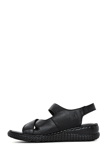 Derimod Women's Black Strappy Genuine Leather Comfort Sandals 25Sfd321918