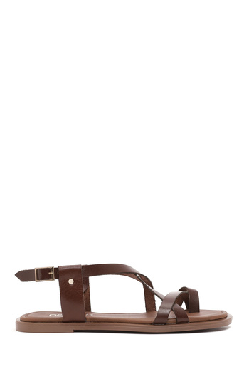 Derimod Women's Brown Flip Flops Genuine Leather Bodrum Sandals 25Sfd333818