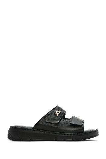 Derimod Women's Black Double Banded Leather Comfort Slippers 25Sfd341218