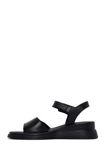 Derimod Women's Black Wedge Heeled Shoes Genuine Leather Sandals 25Sfd361218