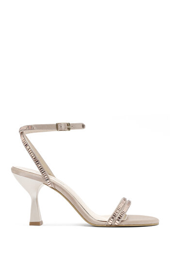 Derimod Women's Beige Ankle Buckle Stone Thin Heeled Shoes Sandals 25Sfe3911Ts