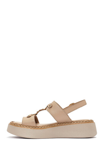 Derimod Women's Cream Ankle Buckle Thick Soled Genuine Leather Comfort Sandals 25Sfd342518