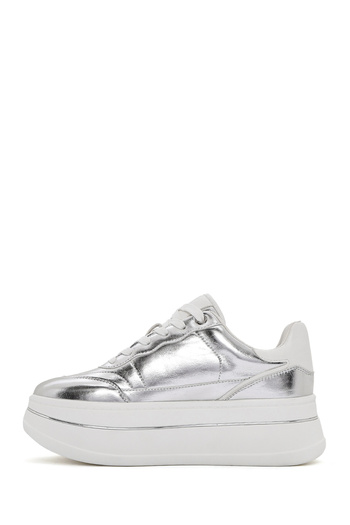 Derimod Women's Silver Laced Thick Sole Metallic Sneaker 25Sfd 431032