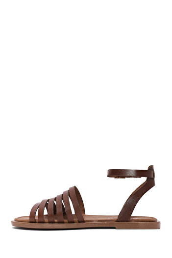 Derimod Women's Brown Ankle Strap Genuine Leather Bodrum Sandals 25Sfd333318