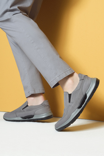Derimod Men's Gray Thick Soled Nubuck Leather Comfort Loafer 25Sfd6412V3