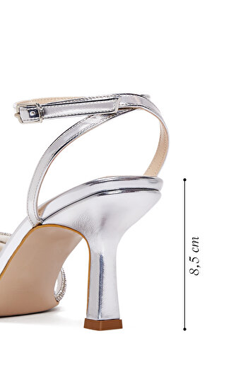 Derimod Women's Silver Ankle Buckle Stone Thin Heeled Shoes Sandals 25Sfe3901Ts