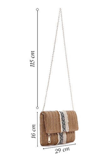 Derimod Women's Brown Long Chain Strap Straw Mini Portfolio Bag 25Sbd2903M7