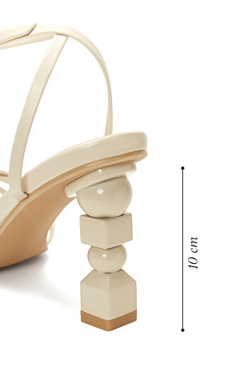 Derimod Women's Beige Ankle Strap High Thick Heeled Shoes Sandals 25Sfe450518