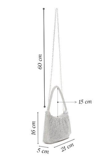 Derimod Women's Silver Long Chain Strap Stone Mini Evening Dress Shoulder Bag 25Sbd2706Ts