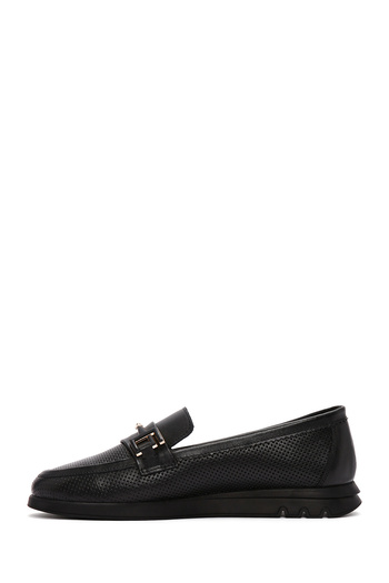 Derimod Women's Black Buckle Genuine Leather Comfort Shoes Casual Daily Shoes 25Sfd151818