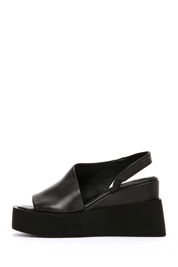 Derimod Women's Black Wedge Heeled Shoes Genuine Leather Sandals 25Sfd200418