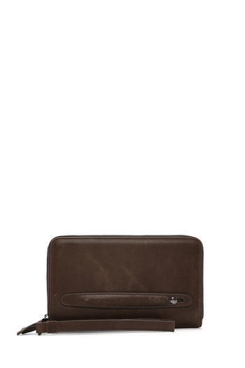 Derimod Men's Brown Leather Handbag with Phone Compartment 23Wbd3100Cr