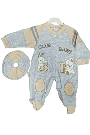 GİRL EMELY Baby Jumpsuit with Hat 100% Cotton Embroidered Double Color