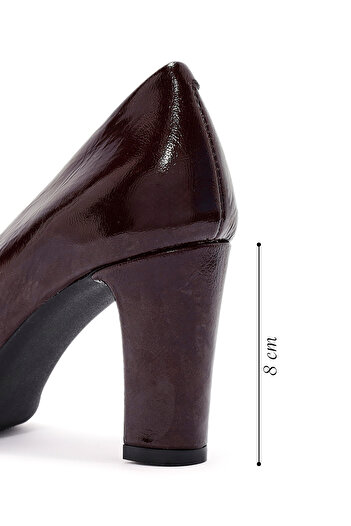 Derimod Gritti Women's Burgundy Thick Heeled Patent Leather Genuine Leather Heeled Shoes Stiletto 20Wfd170316