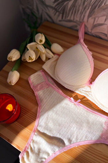 Lola Of Shine Juliet Cotton Lace Detailed Underwire Push up Bra Set Panty Lingerie Set