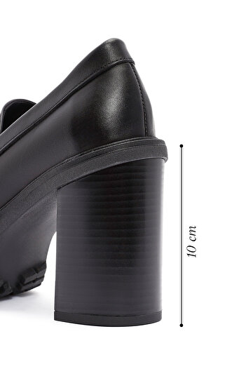 Derimod Women's Black Thick Heeled Genuine Leather Masculine Loafer Shoes Casual Shoes 24Wfd180918