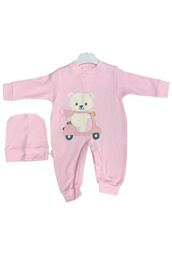 GİRL EMELY Baby Romper with Hat 100% Cotton Bear Embroidered Reported to Be Solid Color