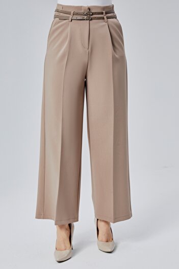 HANIMCA GİYİM Çift Kemer Modelli KIışlık Yüksek Bel Yandan Cepli Likralı Pantalon