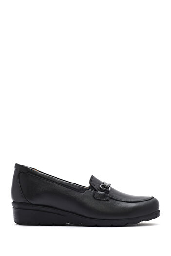 Derimod Women's Black Wedge Heeled Buckle Leather Comfort Shoes 25Sfd 410118