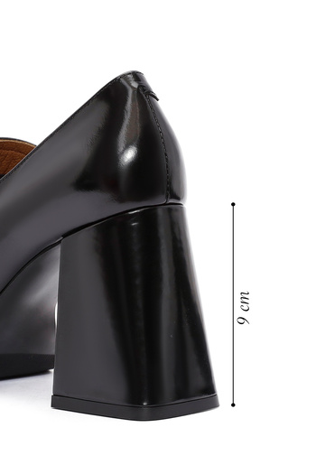 Derimod Women's Black Thick Heeled Leather Loafer 24Wfd132922
