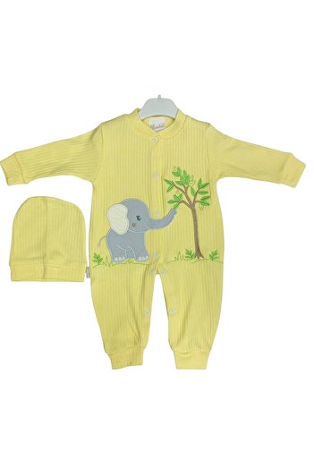 GİRL EMELY Baby Romper with Hat, Elephant Embroidery, 100% Cotton, Recommended