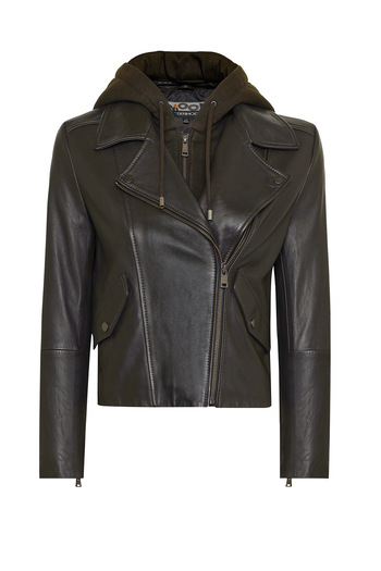 Derimod Smart Women's Green Hooded Leather Jacket 24Wgm 526251
