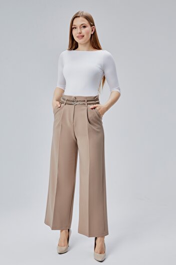 HANIMCA GİYİM Çift Kemer Modelli KIışlık Yüksek Bel Yandan Cepli Likralı Pantalon