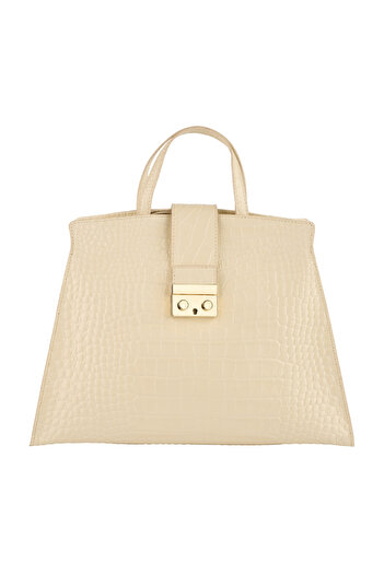 AZZURA Geanta Amira din piele 100% naturala cu textura croco crem 8222