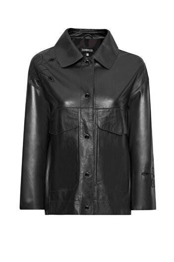Derimod Jennifer Women's Black Leather Jacket 24Wgd5228U7