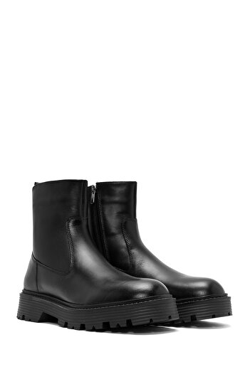Derimod Ανδρικές μαύρες δερμάτινες μπότες casual με φερμουάρ 24WFD702218
