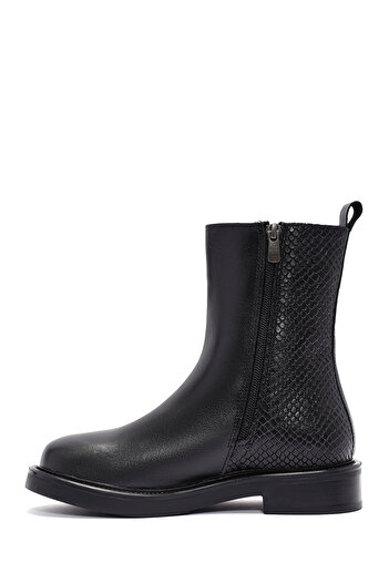 Derimod Women's Black Zippered Patterned Leather Boots 24Wfd 190114